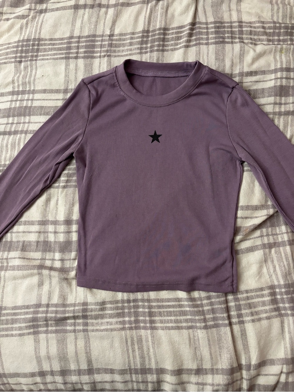 Girls' Long-Sleeve Ribbed Tee with Star Graphic - Purple